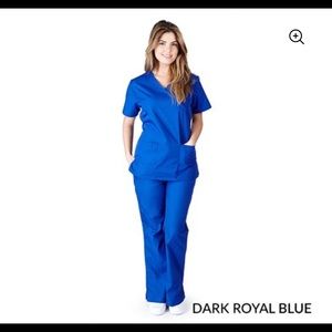 Royal blue scrub set top and bottom.